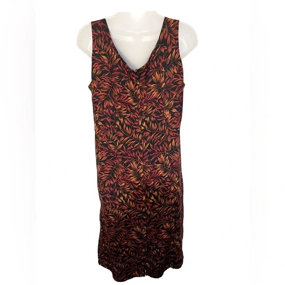 Vintage 90’s Studio One Maxi Dress 14 V Neck Black Orange Red Leaves Slit - Picture 4 of 7